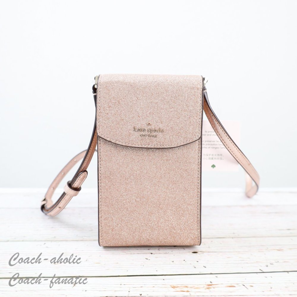 NWT Kate Spade Tinsel North South Glitter Phone Flap Crossbody in Rose Gold